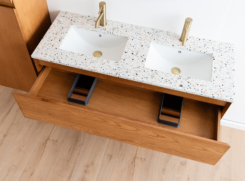 Meuble de salle de bains Fior chêne suspendu avec double lavabo terrazzo 120cm