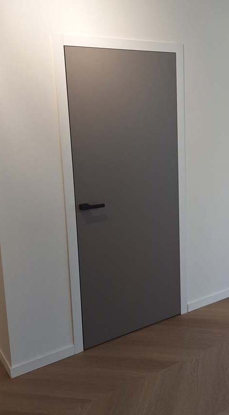 Porte intérieure complète Invisible Flat Senso taupe 201,5x73cm tubulaire gauche + châssis blanc 30cm