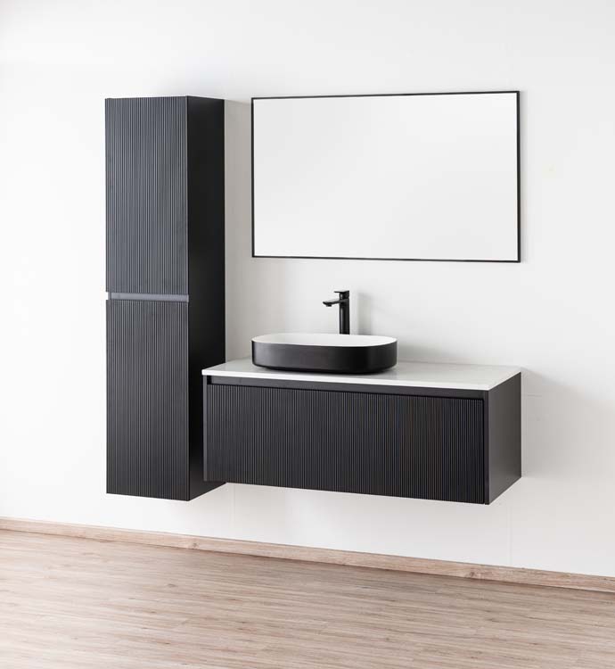 Meuble de salle de bains Windsor noir mat suspendu avec vasque à poser simple 120cm