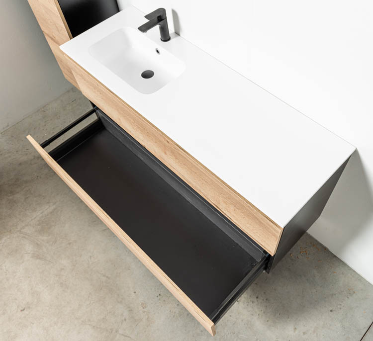 Meuble de salle de bain Dotan chêne/noir 1400 mm lavabo mat gauche