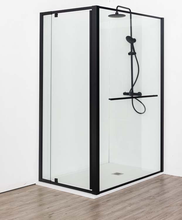 Vaste douchewand Urian 137-139 x 200 cm incl handdoekhouder mat zwart Vaste douchewand Urian 137-139 x 200 cm incl handdoekhouder mat zwart
