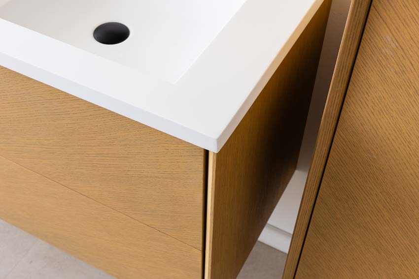 Meuble de salle de bains Waldorf chêne suspendu avec lavabo double en solid surface 120cm