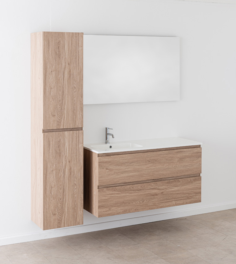 Badkamermeubel Bianca eiklook hangend met enkele wastafel glanzend wit 120,5cm