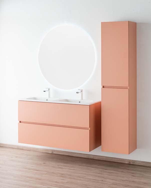 Badkamermeubel Puro blush hangend met dubbele wastafel mat wit 120cm