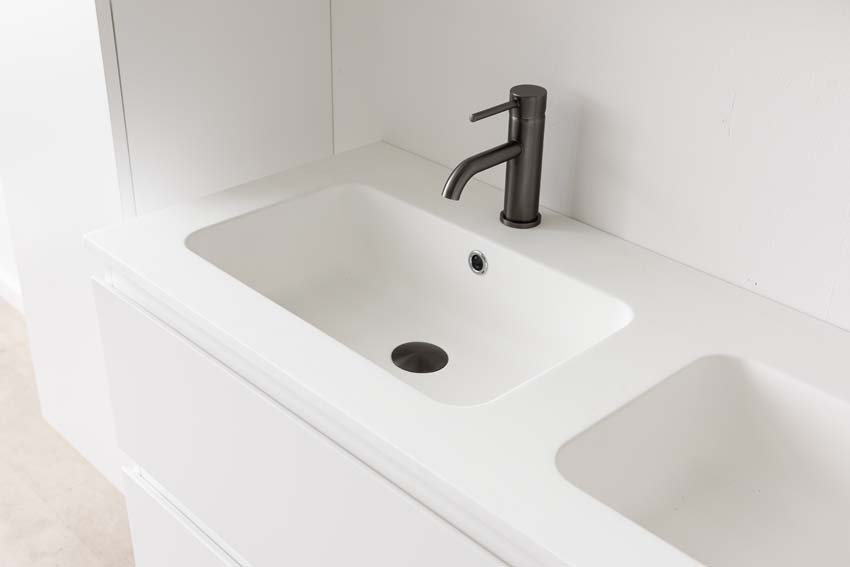 Meuble de salle de bain Tibo blanc avec lavabo double blanc mat 120cm