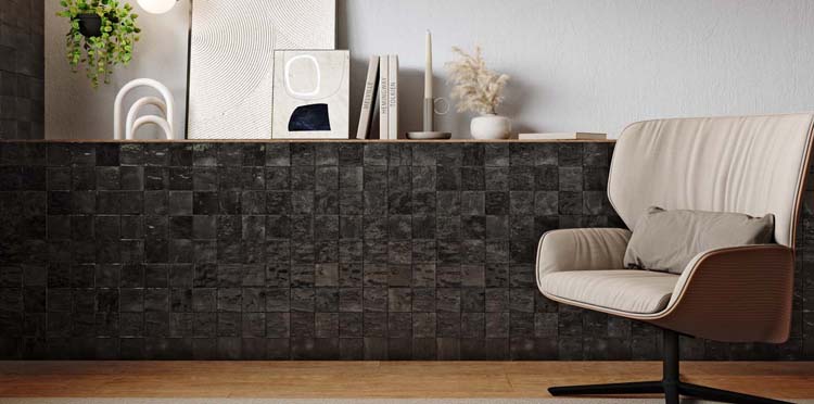 Wandtegel Cueva vierkant glanzend zwart 30x60cm