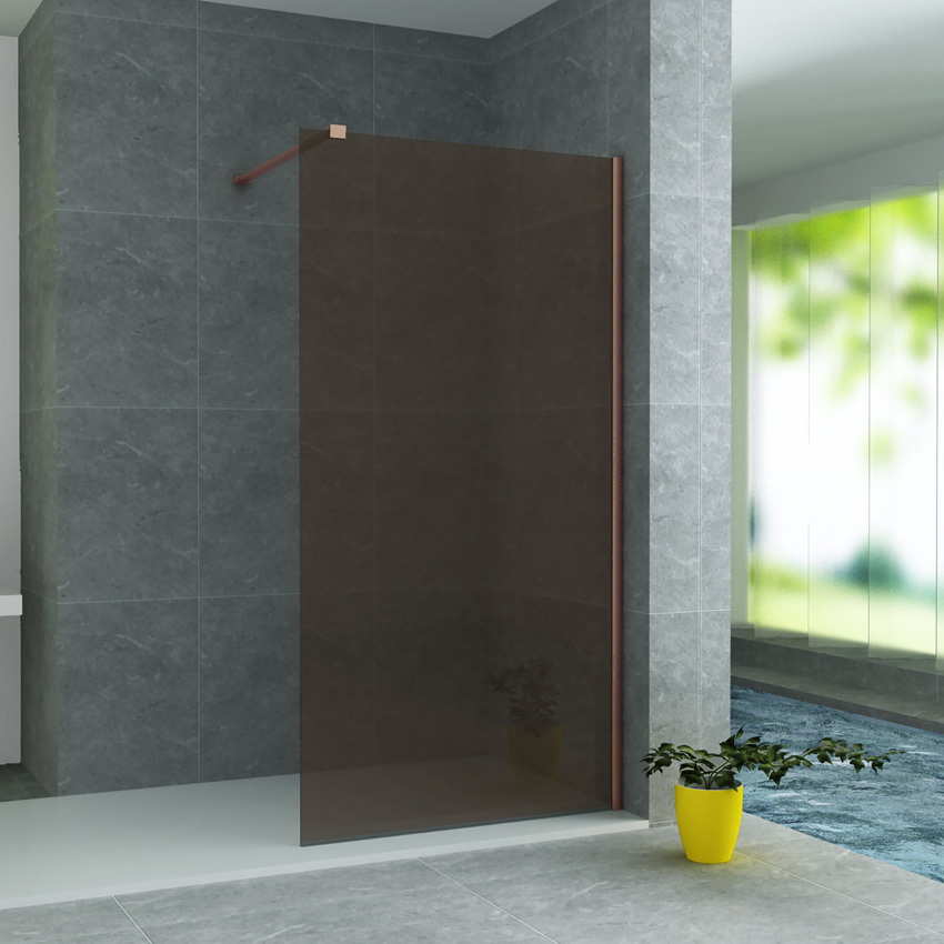 Paroi de douche à l'italienne champagne avec kit de profilés cuivre 90x200cm