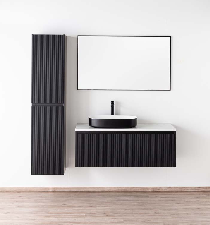 Badkamermeubel Windsor mat zwart hangend met enkele opbouwkom 120cm