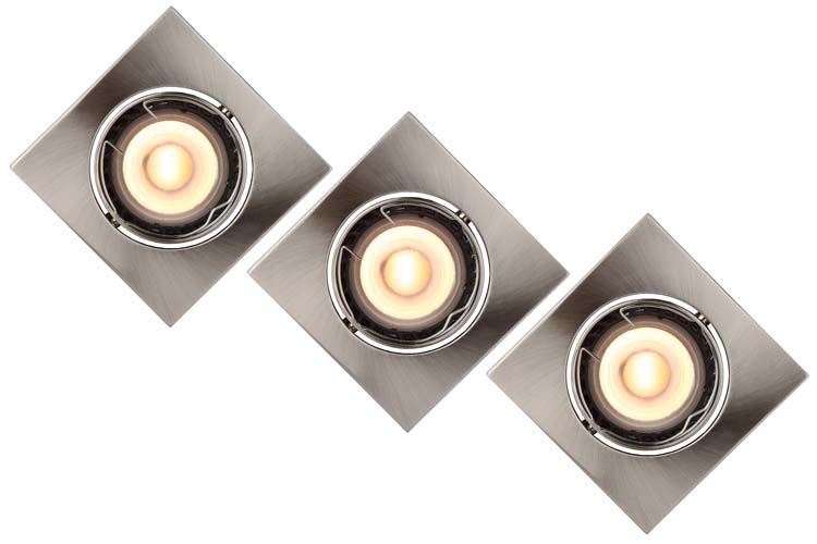 Spot encastré - chrome - carré - dimmable - GU10 - 5W - 3000K - set de 3