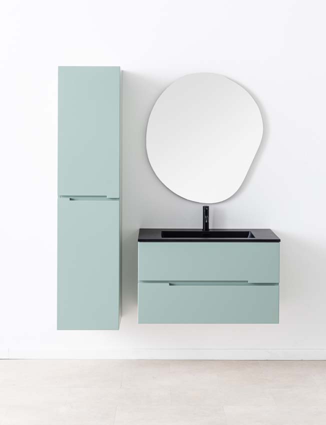Meuble de salle de bains Truman vert gris suspendu avec lavabo simple noir mat 90cm