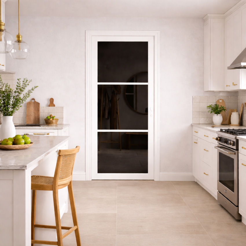 Bloc-porte steel look bois blanc 3R L201,5xl83cm verre gris fumé réversible