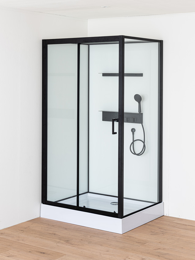 Cabine de douche Adele thermostatique gauche/droite noir/blanc porte coulissante 115x90x225cm