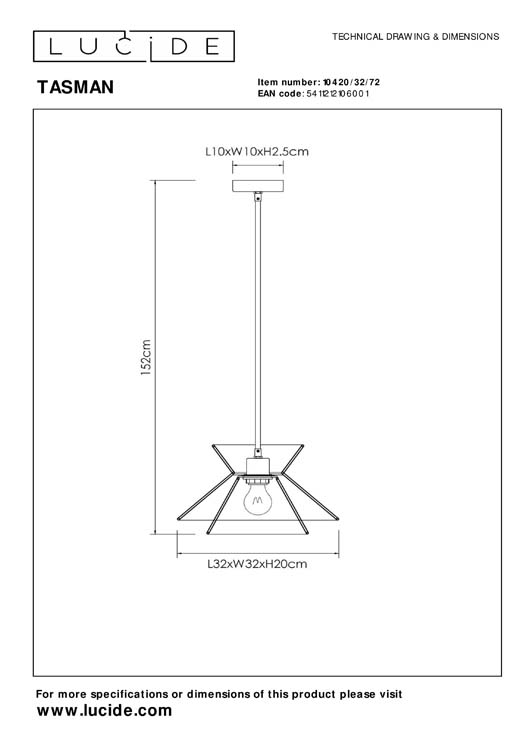 Lucide TASMAN - Hanglamp - 1xE27 - Naturel