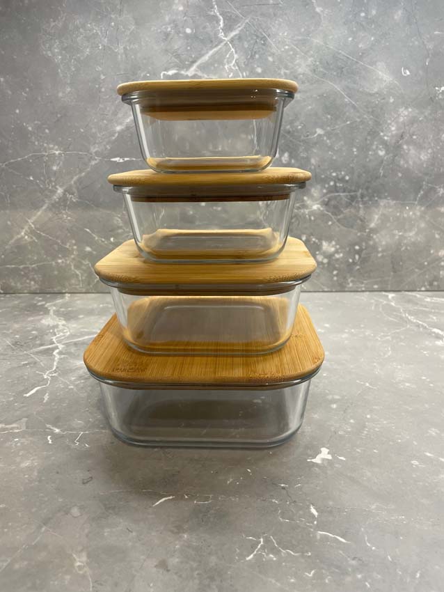 Boîte de stock en verre/bambou transparent 50cl