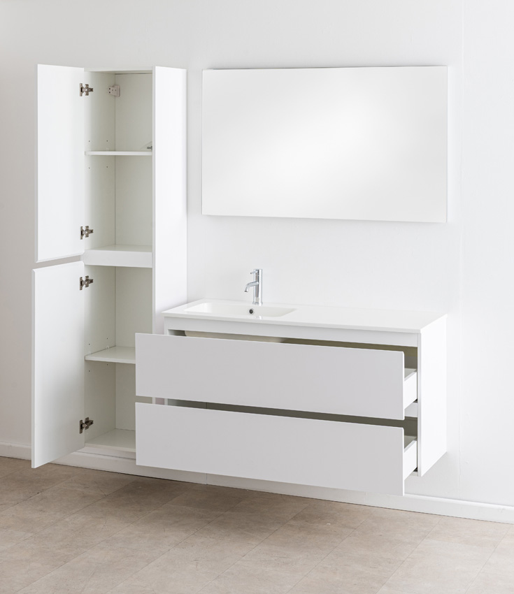 Meuble de salle de bain Bianca blanc mat suspendu avec lavabo simple blanc brillant 120,5cm