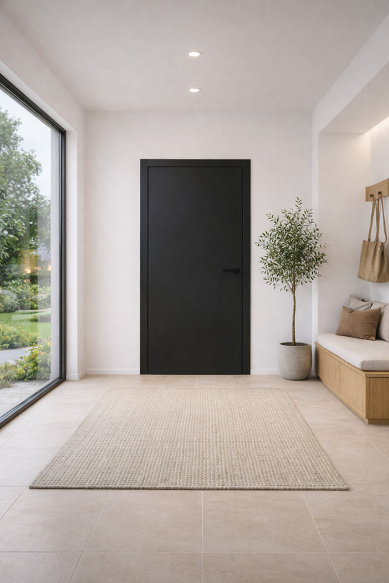 Porte intérieure complète Invisible Flat noire 211,5x93cm tubulaire gauche + châssis 30cm