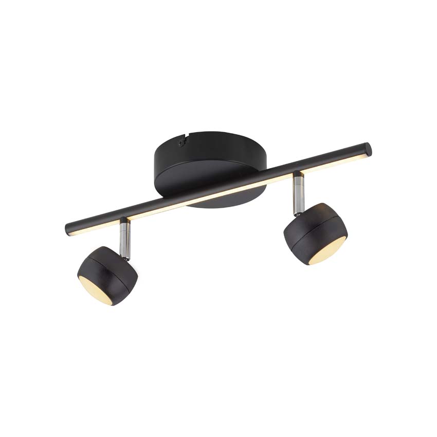 Opbouwspot - zwart - 13x40,3cm - dimbaar - 2x5,3W - 3000K