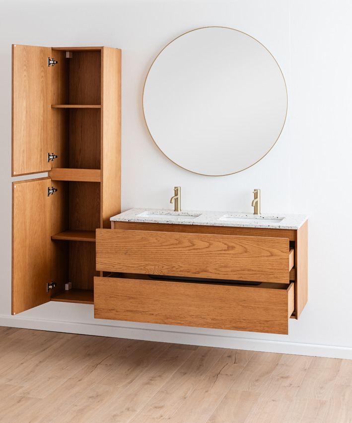 Meuble de salle de bains Fior chêne suspendu avec double lavabo terrazzo 120cm