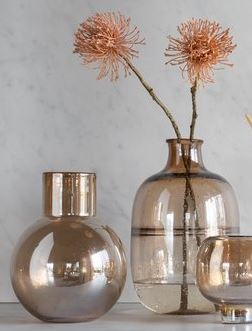 Vaas glas amberkleurig rond ribbel large 36 cm
