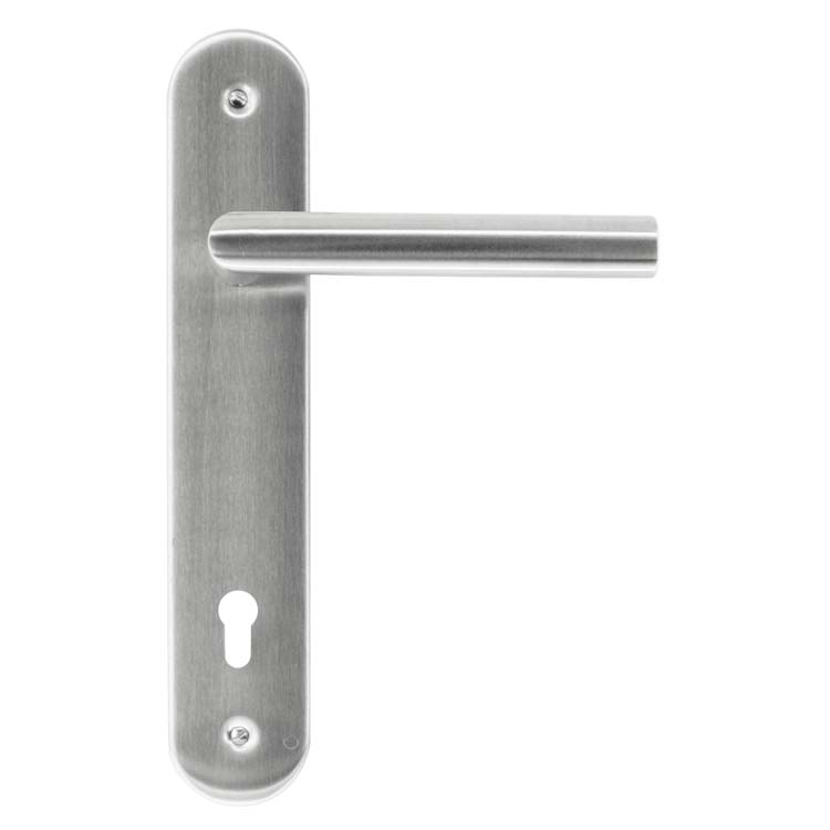 Poignée de porte pro belluno 19mm inox plus sur bouclier avec cylindre