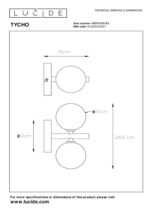 Lucide TYCHO - Wandlamp - G9 - Mat Goud
