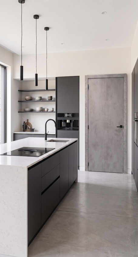 Porte intérieure complète Industrial gris béton 201,5x78cm tubulaire réversible + châssis 17cm
